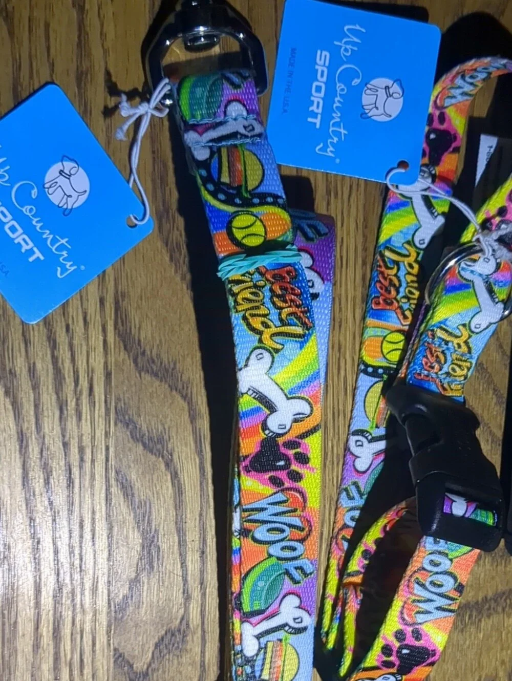 NWT Upcountry Sport Graffiti Bright Multicolor 'Woof' Dog Collar & Leash Set